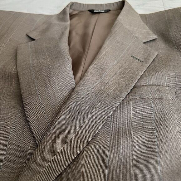 Perry Ellis Mens Brown Pinstripe Suit Jacket Blazer 42R Vintage Sport Coat Fit - Picture 4 of 16